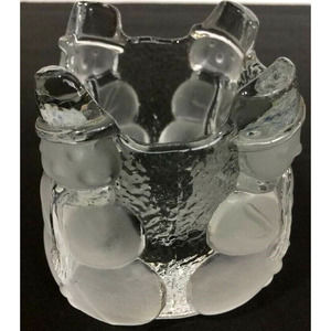 Nybro Snowman Candle Holder Scandinavian Crystal Art Glass Vintage 1985